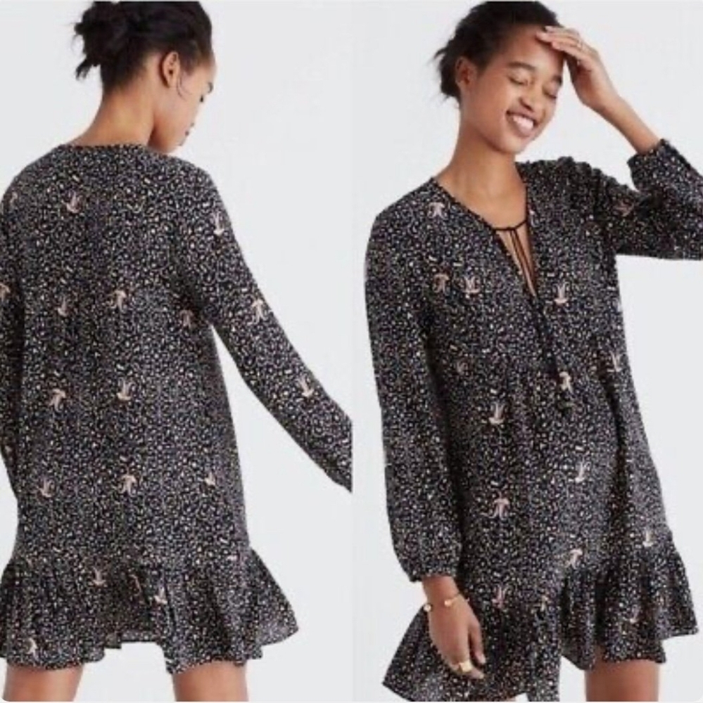 Madewell Black Floral Long Sleeve Dress. NWOT Size 00